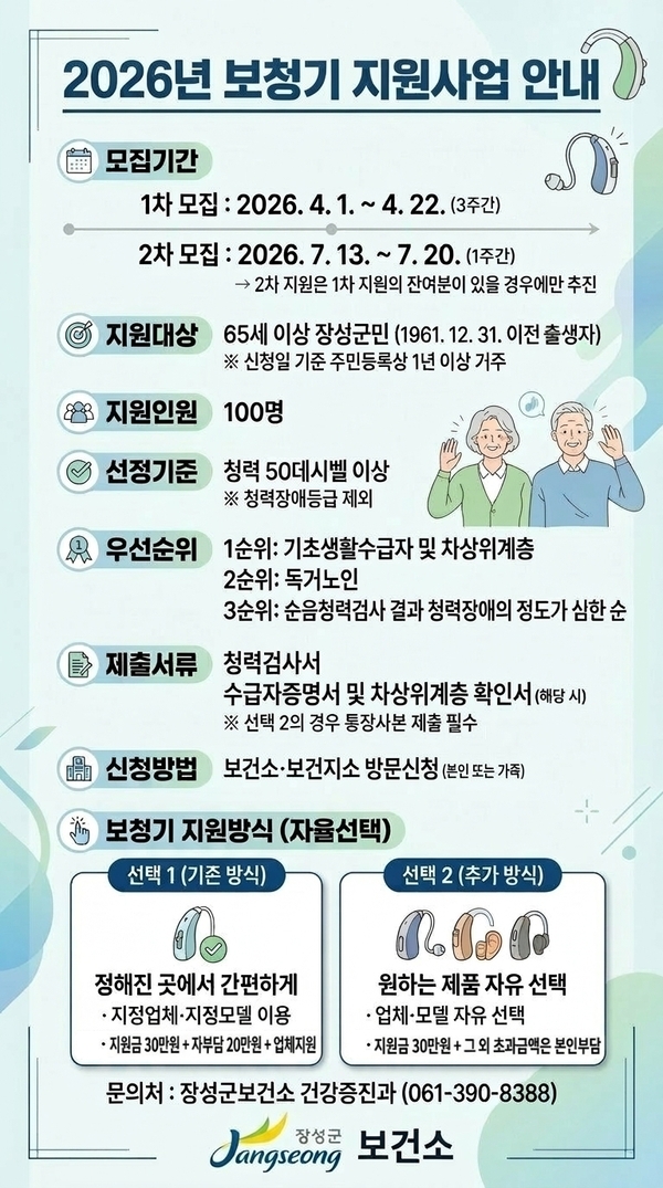 장성군 소식 — 장성군 “어르신, 보청기 지원해 드릴게요”